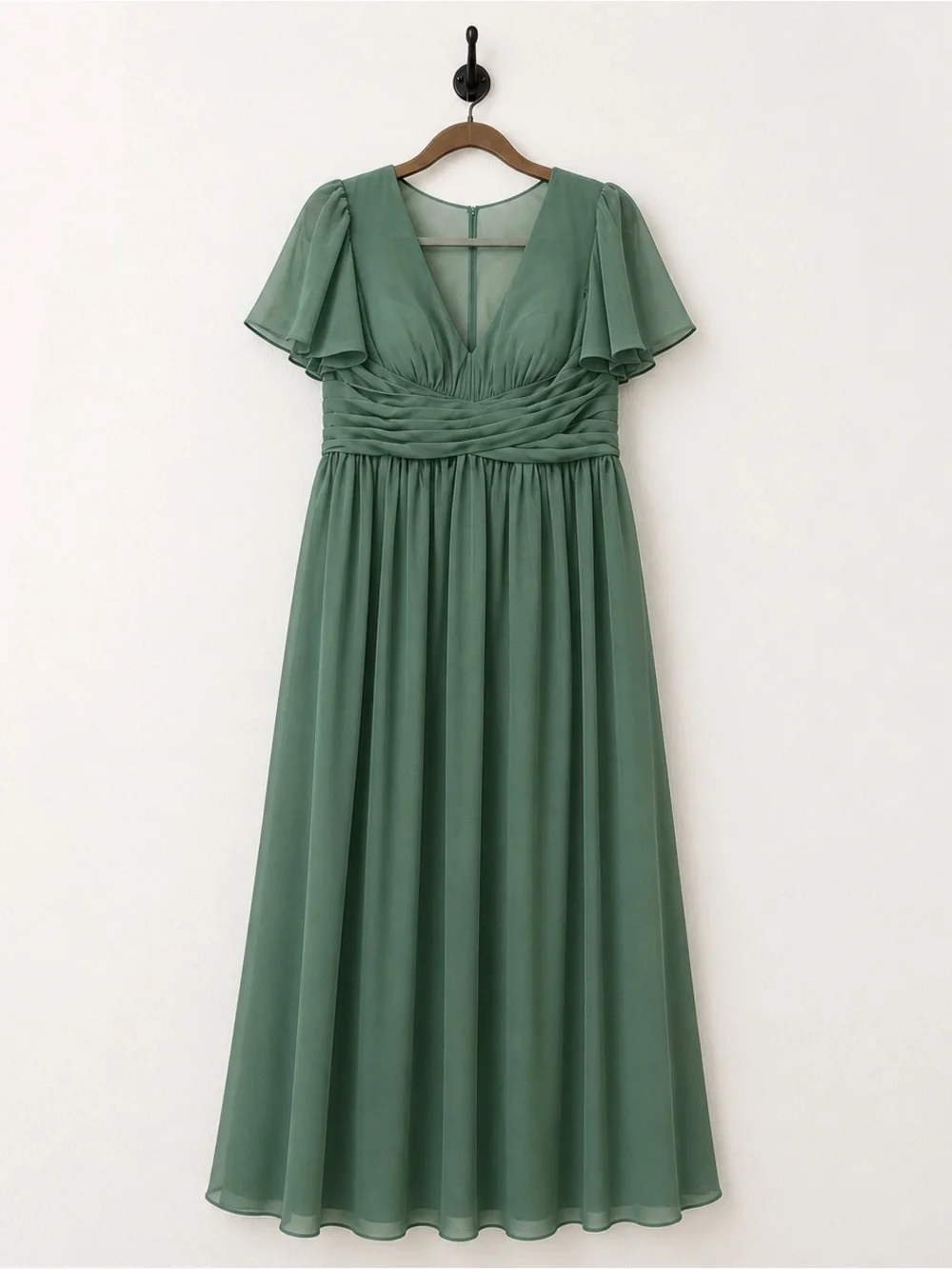 NWT Azazie Sage Green V-Neck Flutter Sleeve Maxi Dress bridesmaid formal gown A8 - Picture 13 of 14